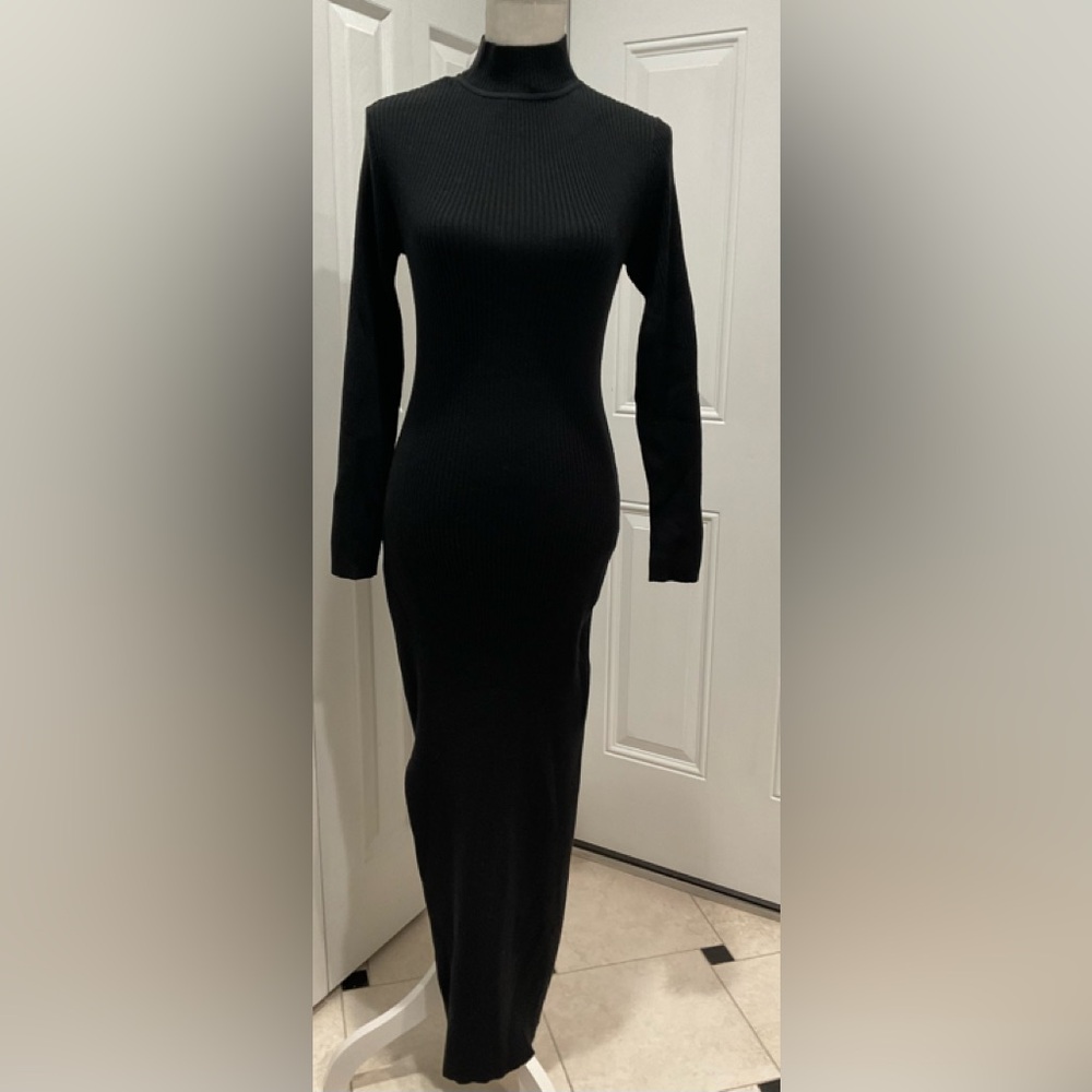 🟠 Jonathan Simkhai Black Jersey Ribbed Stretchy Maxi Dress, Size M
